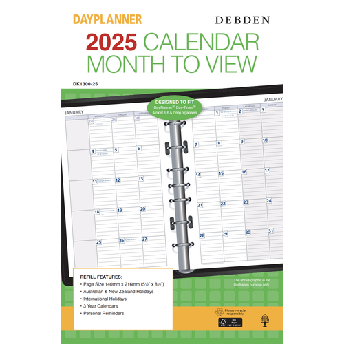 2025 Refill Debden DayPlanner Desk Month to View DK1300