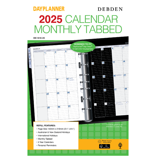 2025 Refill Debden DayPlanner Desk Month to View w/ Tabs DK1310