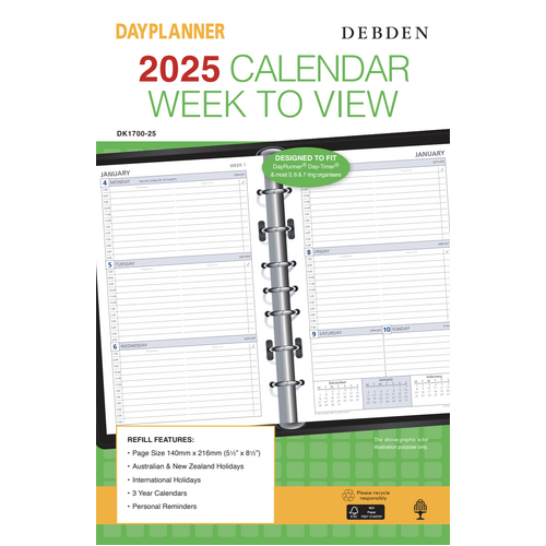 2025 Refill Debden DayPlanner Desk Week to View DK1700