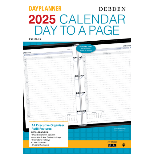 2025 Refill Debden DayPlanner A4 Day to Page EX5100