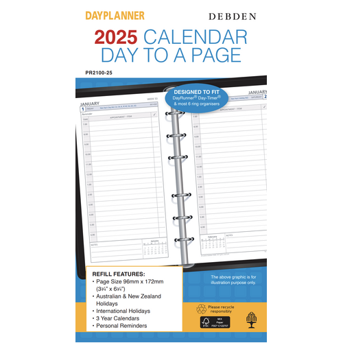 2025 Refill Debden DayPlanner Personal Day to Page PR2100