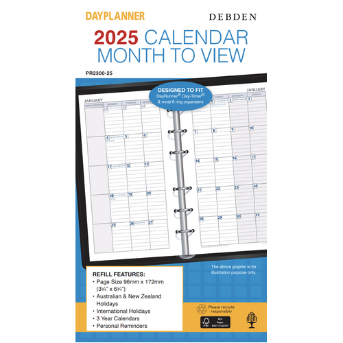 2025 Refill Debden DayPlanner Personal Month to View PR2300