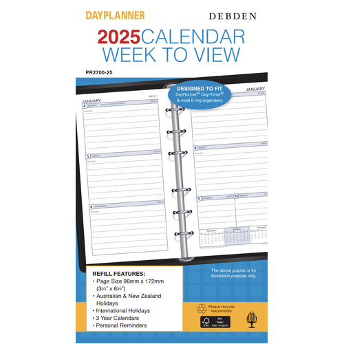 2025 Refill Debden DayPlanner Personal Week to View Ruled PR2700