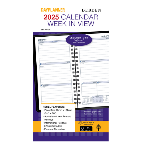 2025 Refill Debden DayPlanner Slim Week to View SL4700