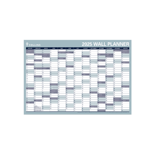 2025 Year Planner Collins 912x700mm Vertical/Horizontal Wall Laminated Roll Up WP900D