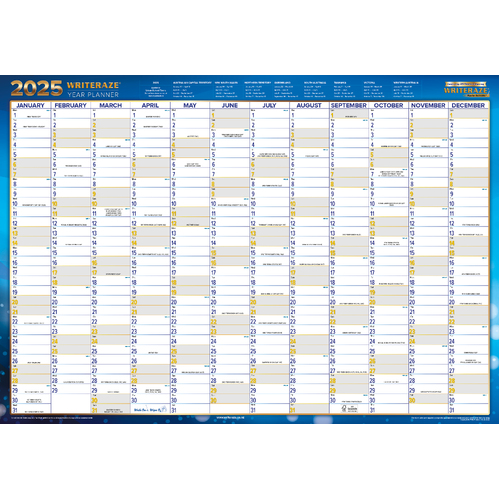 2025 Year Planner Writeraze QC 1000x700mm Wall Laminated Unframed 10800