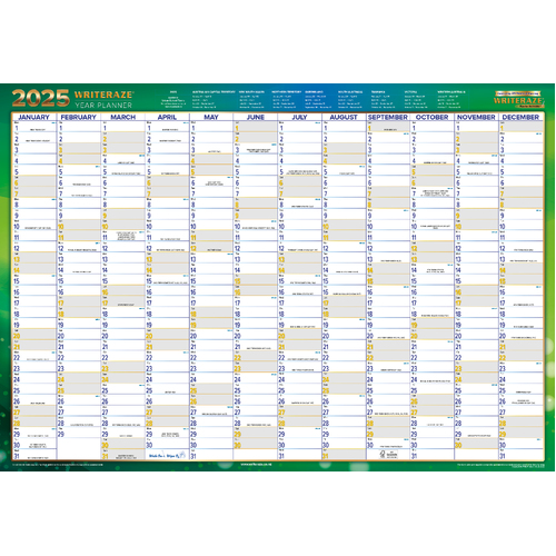 2025 Year Planner Writeraze QC2 700x500mm Wall Recycled Unframed 11880