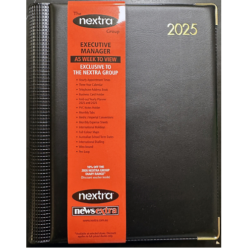 2025 Diary Nextra Executive A5 Week to View Black NXA5W