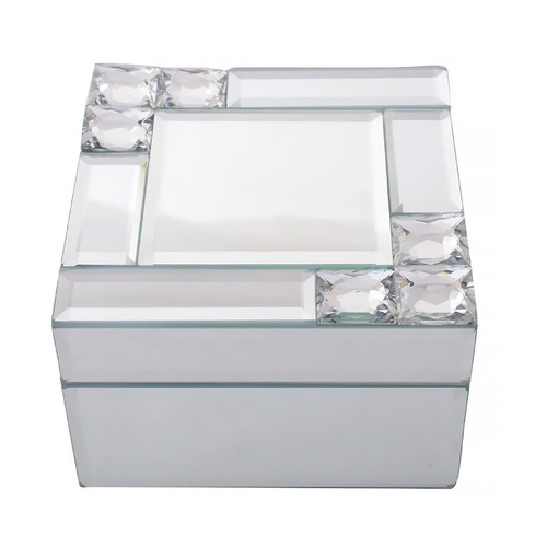 Jewellery Box Mirror Crystal 12cm Square Gifts for Her Gibson Gifts 20804