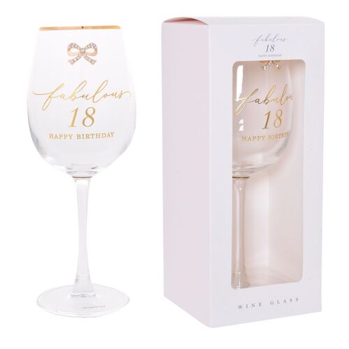 Wine Glass Jewelled Fabulous 18 Happy Birthday, Gibson Gifts 20835