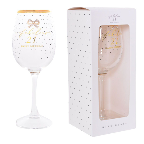 Wine Glass Jewelled Fabulous 21 Happy Birthday, Gibson Gifts 20837