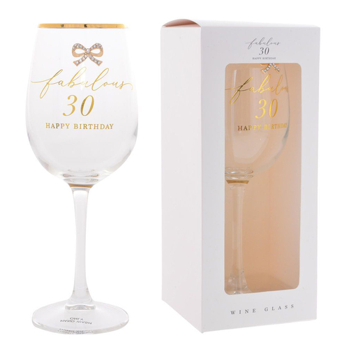 Wine Glass Jewelled Fabulous 30 Happy Birthday, Gibson Gifts 20838