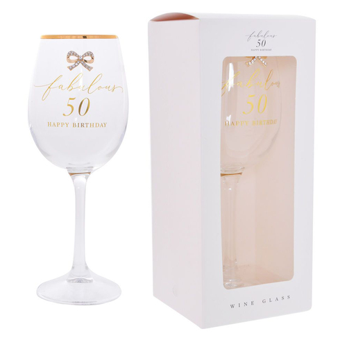 Wine Glass Jewelled Fabulous 50 Happy Birthday, Gibson Gifts 20840