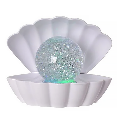 Glitter Lamp Pearl Shell 15cm White Colour Changing LED Mood Light Gibson Gifts 20958