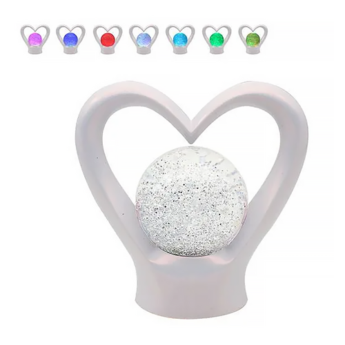 Glitter Lamp Heart 18cm Pearl White Colour Changing LED Mood Light Gibson Gifts 26175