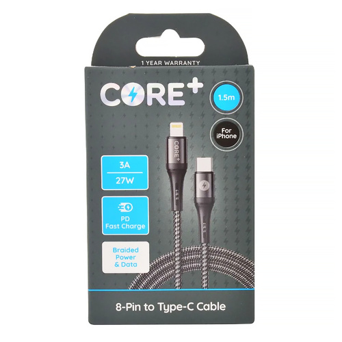 Core Plus Braided Cable 1.5m Lightning to Type-C, Gibson Gifts 26251