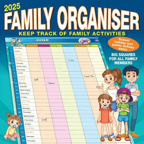 2025 Calendar Ruby Family Organiser Square Wall Bartel RB509