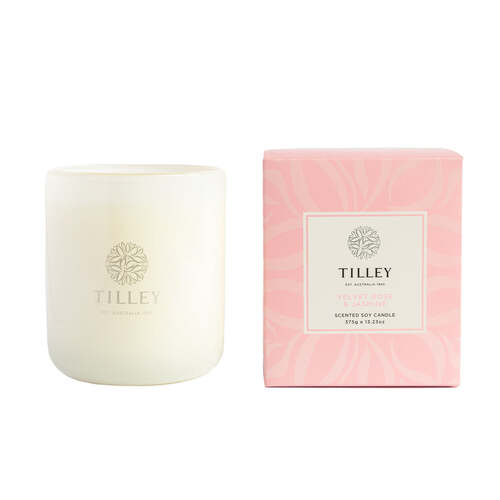 Tilley Triple Scented Soy Candle Classic White 375g Velvet Rose & Jasmine FG0730