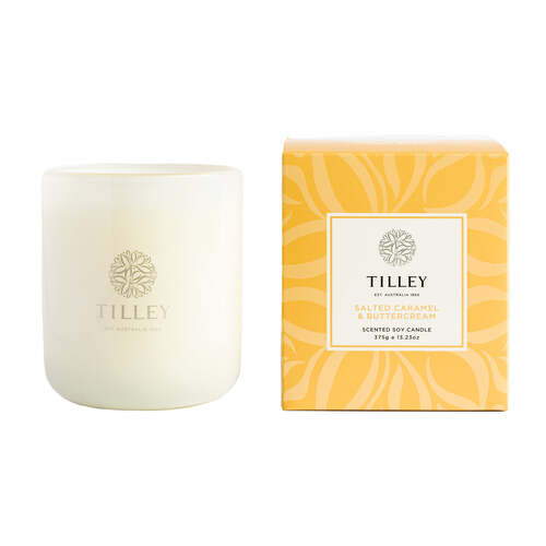 Tilley Triple Scented Soy Candle Classic White 375g Salted Caramel & Buttercream FG0732