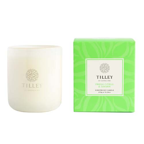 Tilley Triple Scented Soy Candle Classic White 375g Fresh Citrus & Ginger FG0734