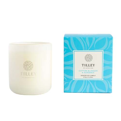 Tilley Triple Scented Soy Candle Classic White 375g Cotton Blossom & Gardenia FG0736