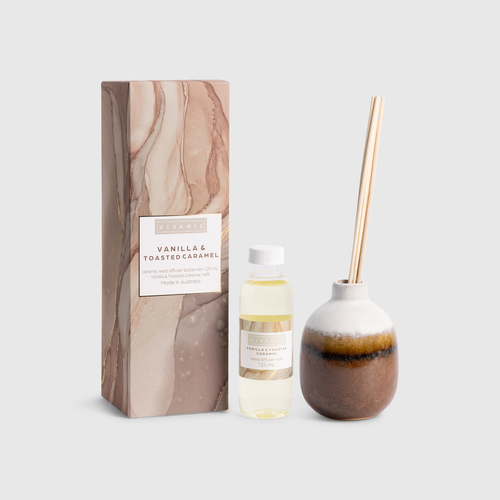 Vivante Ceramics Reed Diffuser 125mL Vanilla & Caramel Pastel Pines VIDIFCERVAN