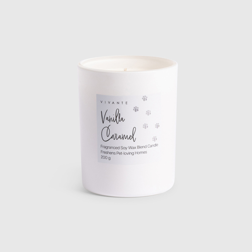 Vivante Ceramics Scented Candle 200g Pet-Friendly Vanilla & Caramel Pastel Pines VICANPETVAN