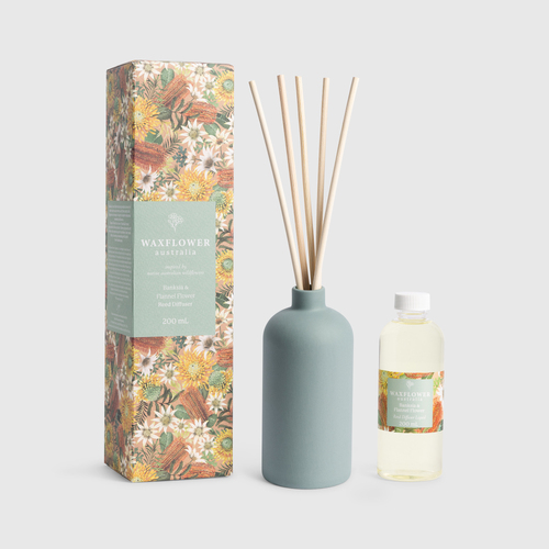 Waxflower Reed Diffuser 200mL Banksia & Flannel Flower Pastel Pines WFDIF200BAN