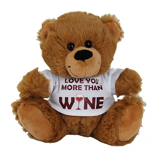 Elka Plush Bear with T-Shirt 18cm I Love You More Than Wine Brown C18-LOV03