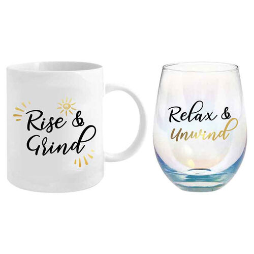 Mug & Stemless Gift Set Rise & Grind MU003