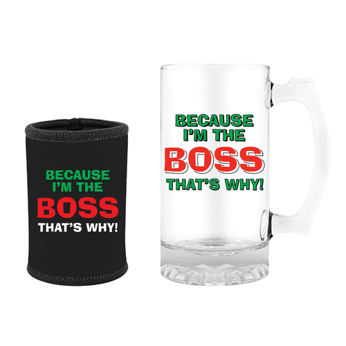 Tankard and Stubby Holder Gift Set 490mL Because I'm The Boss Landmark BG1910