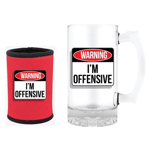 Tankard and Stubby Holder Gift Set 490mL Warning, I'm Offensive Landmark BG1915