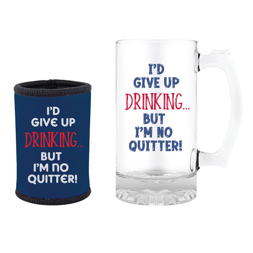 Tankard and Stubby Holder Gift Set 490mL I'd Give Up Drinking Landmark BG1919