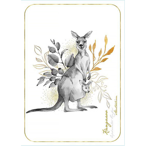 Old Tupton Ware Fauna Flora of Australia Tea Towel 50x70cm Gold Kangaroo, Landmark OT307