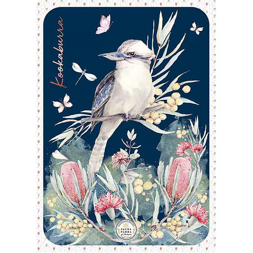 Old Tupton Ware Fauna Flora of Australia Tea Towel 50x70cm Navy Kookaburra, Landmark OT327