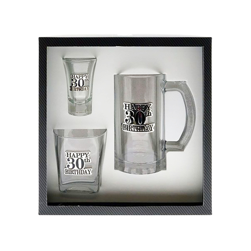 TSK Signature Series Glasses Set 30th Birthday Badged Shot Scotch Stein Glass SSSPK003