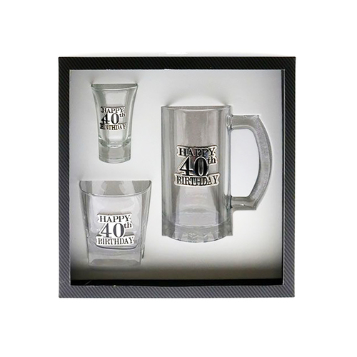 TSK Signature Series Glasses Set 40th Birthday Badged Shot Scotch Stein Glass SSSPK004