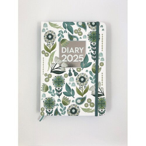 2025 Diary Fashion A5 Day to Page Aqua Flora, OzCorp D817