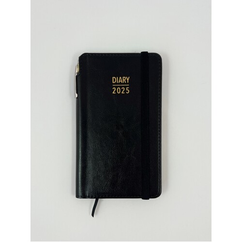 2025 Diary Contempo Slim Week to View w/ Pen Black, Ozcorp D819