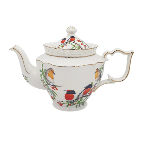 PNC Teapot 1L Red Breasted Robin Fine Bone China CW1504