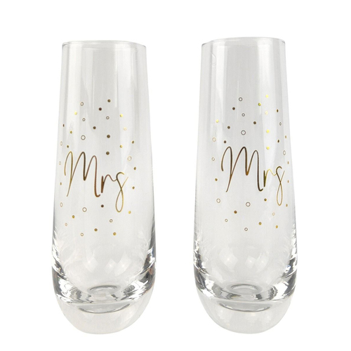 Stemless Champagne Glass Mrs & Mrs Set of 2 Gold by Urban Products UP116037