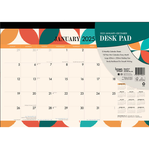 2025 Calendar Retro Pattern Desk Pad Browntrout A04657