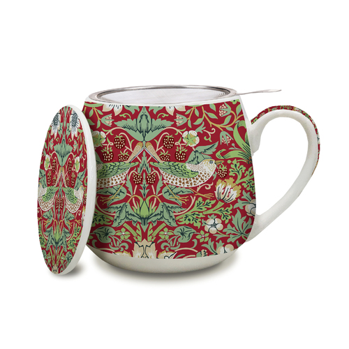 Artico Mug with Tea Infuser William Morris Strawberry Thief Red BM08