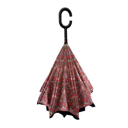 Artico Inverted Reverse Umbrella Windproof Double Layer C-Handle William Morris Strawberry Thief WM045