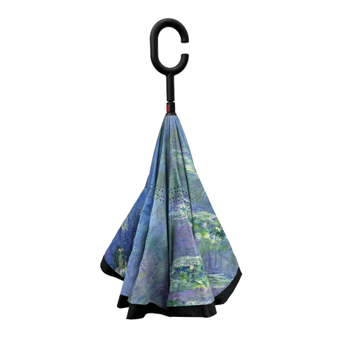 Artico Inverted Reverse Umbrella Windproof Double Layer C-Handle Monet Water Lilies BH57