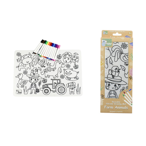 Koala Dream Drawing Mat Reusable Silicone with Markers 38cm Farm Animals, Eleganter CA3030D