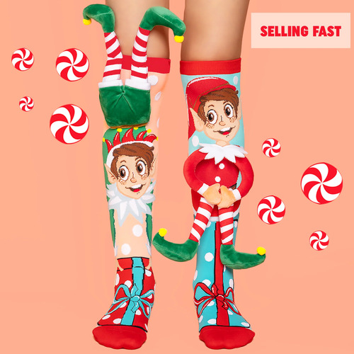 Madmia Socks Ages 6-99 - ELF SOCKS, One Size Fits Most Novelty Socks