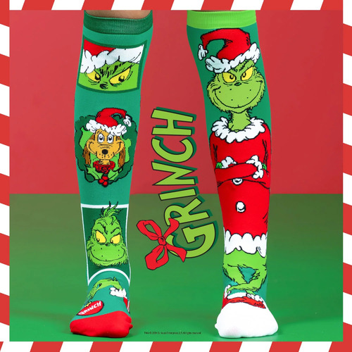 Madmia Socks Ages 6-99 One Size Fits Most - MERRY GRINCHMAS Novelty Socks