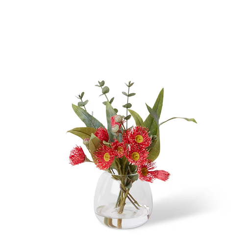 Elme Living Artificial Flowers Flowering Eucalyptus Leaf Mix in Alma Vase 25cm Red AL.145.CLRD