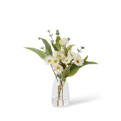 Elme Living Artificial Flowers Flowering Eucalyptus Leaf Mix in Harnan Vase 40cm White AL.146.CLWH